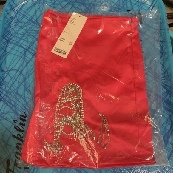 Urban Outfitters Pink Satin Diamante Mini Skirt size M NWT - Picture 8 of 9